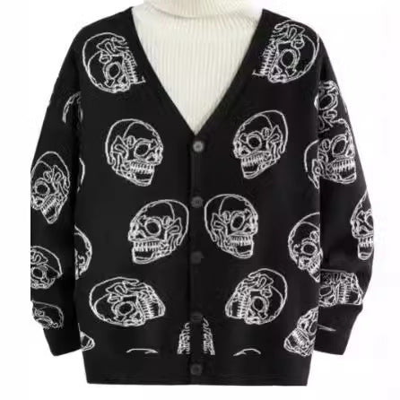Women's Skeleton Print Drop Shoulder Cardigan, Casual Halloween Long Sleeve Open Front Knitwear for-Fall & Winter, Women's Clothing for Daily Wear, Cardigans for Women, Cardigans - Seldom Seen Styles