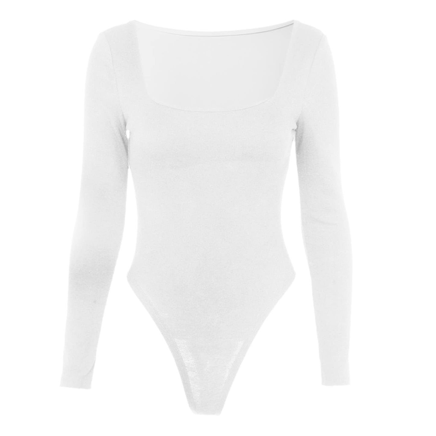Women's Sexy Square Neck Bodysuit Long Sleeve Double Lined Shirt Tops