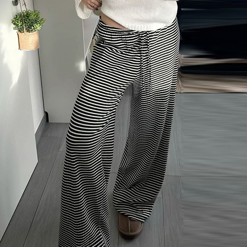 Women's Striped Print Pants, Pants for Women, Chic Casual Fitted Comfy Trousers for Everyday Daily Wear, Suitable for Regular Wear, Fall Ladies Bottoms, Downtown Girl Clothes, Fit Trousers for Women, Striped Pants, Going Out Bottoms, Womenswear - Seldom Seen Styles