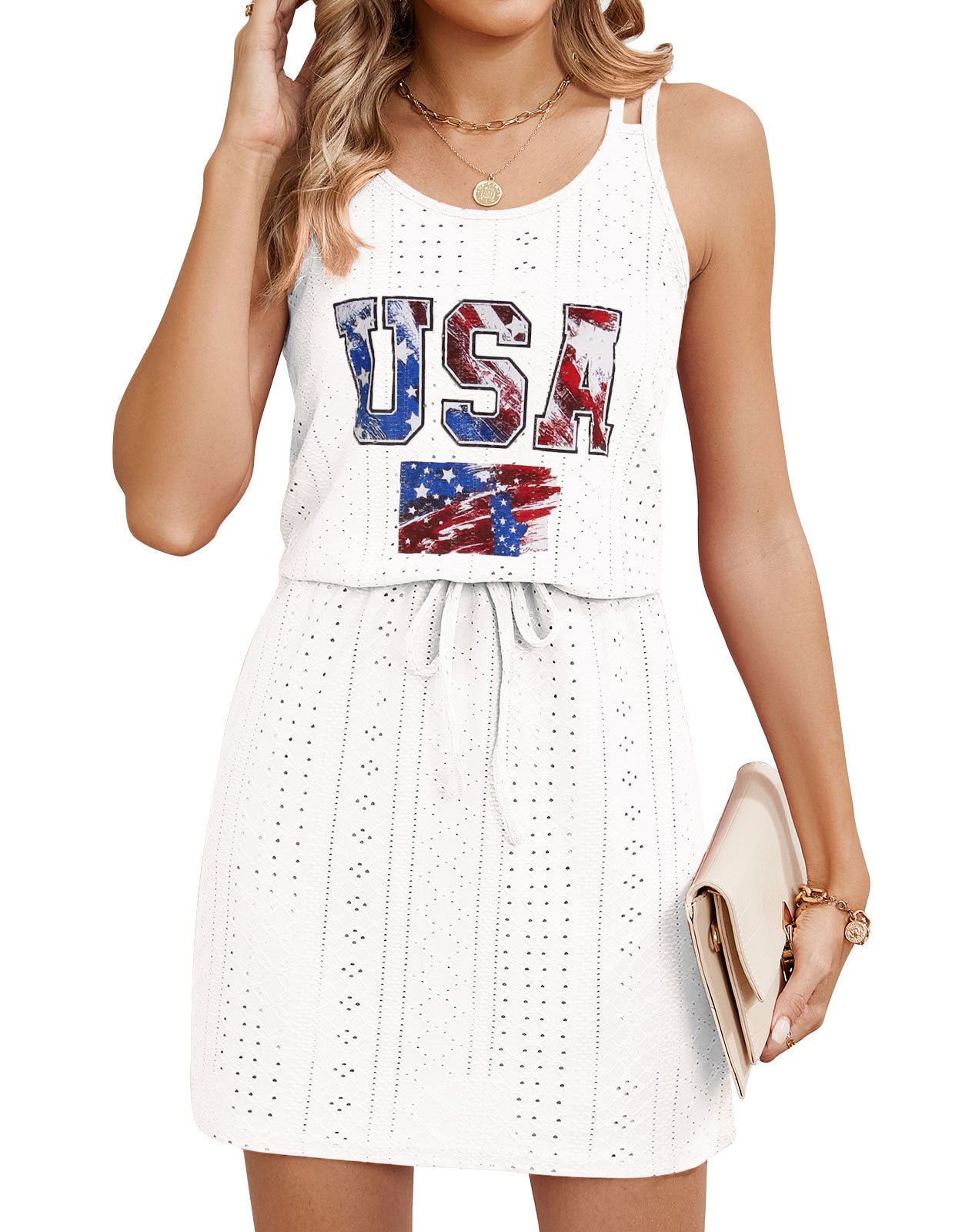 Explore More Collection -summer tank dresses  Eyelet Scoop Neck Sleeveless Dress