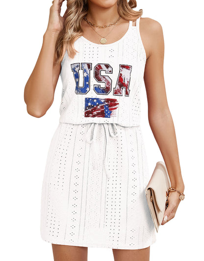 Explore More Collection -summer tank dresses  Eyelet Scoop Neck Sleeveless Dress