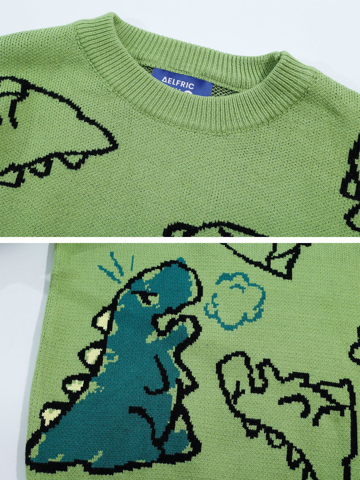 Aelfric Eden Dinosaur Cartoon Graphic Knit Sweater - Seldom Seen Styles