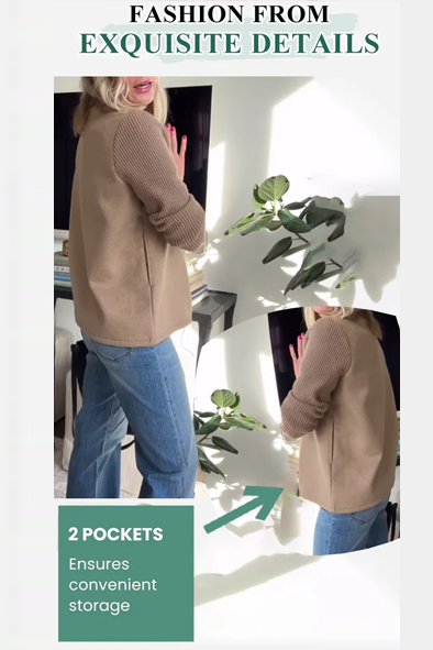 Women's Lapel Button Knitted Sleeve Casual Coat with Two Side Pockets - Seldom Seen Styles