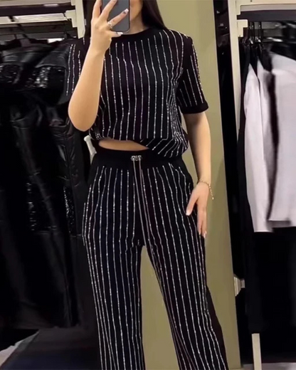 Conjunto casual de dos piezas con pantalones y camisa de manga corta para mujer - Seldom Seen Styles