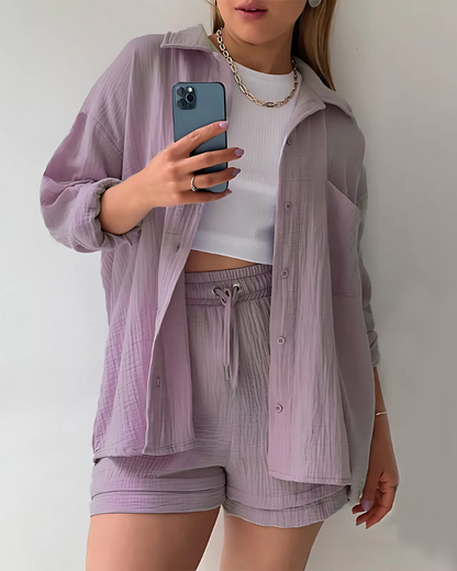 Modern Button-Up Shorts Set