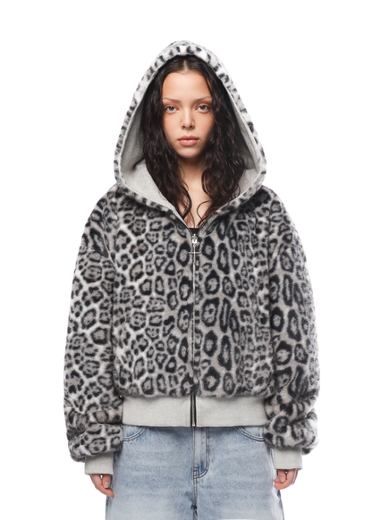 REVERSIBLE FUR ZIP HOODIE in GREY