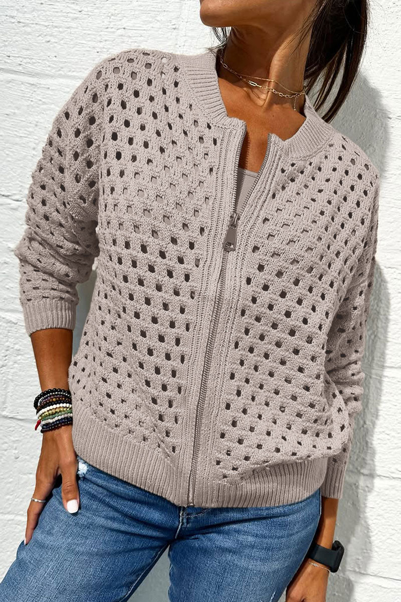 Women's casual hollow knitwear zipper jacket - Seldom Seen Styles