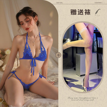 New Sexy Three-Piece Lingerie Set, No Need to Remove Bikini, Open Crotch, Tempting Plus Size Women's Set