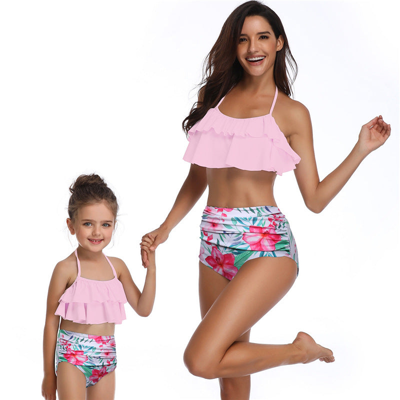 Women Two Piece Swimsuits High Waisted Bikini Teen Ruffle Tummy Control Bottoms Halter Bathing Suits