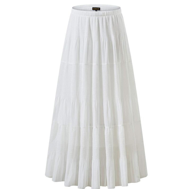 Women's Chiffon Elastic High Waist Pleated A-Line Flared Maxi Skirts Breathable & Comfortable Casual Summer Wear White Black Gymskirt - Seldom Seen Styles