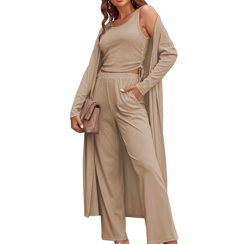 Cozy New  Women's 3 Piece Knit Lounge Set Long Sleeve Cardigan Sleeveless Top Pants Sweatsuit S-XXL - Seldom Seen Styles