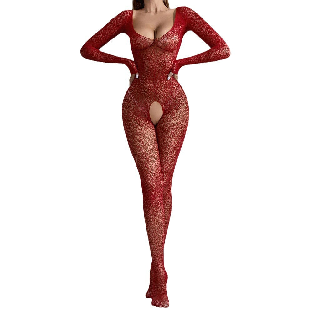 Sexy Lingerie Long Sleeve Bodysuit Fishnet Stockings Crotchless See-through SH050 - Seldom Seen Styles