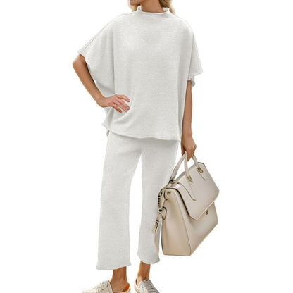 Songling Women Casual Two Piece Outfits 3/4 Batwing Sleeve Capelet CrewNeck Pullover Top Wide Leg Pants Lounge Sets Sweatsuit - Seldom Seen Styles