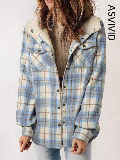 Women's Plaid / Houndstooth Print Button Front Hooded Coat, Casual Long Sleeve Pocket Coat for Fall & Winter, Ladies Outerwear for Daily Wear - Seldom Seen Styles