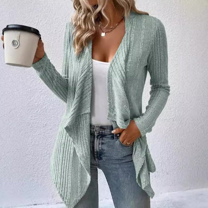 Cardigan Sweaters for Women Waterfall Open Front Long Sleeve Solid Color Fall Winter Coat Casual - Seldom Seen Styles