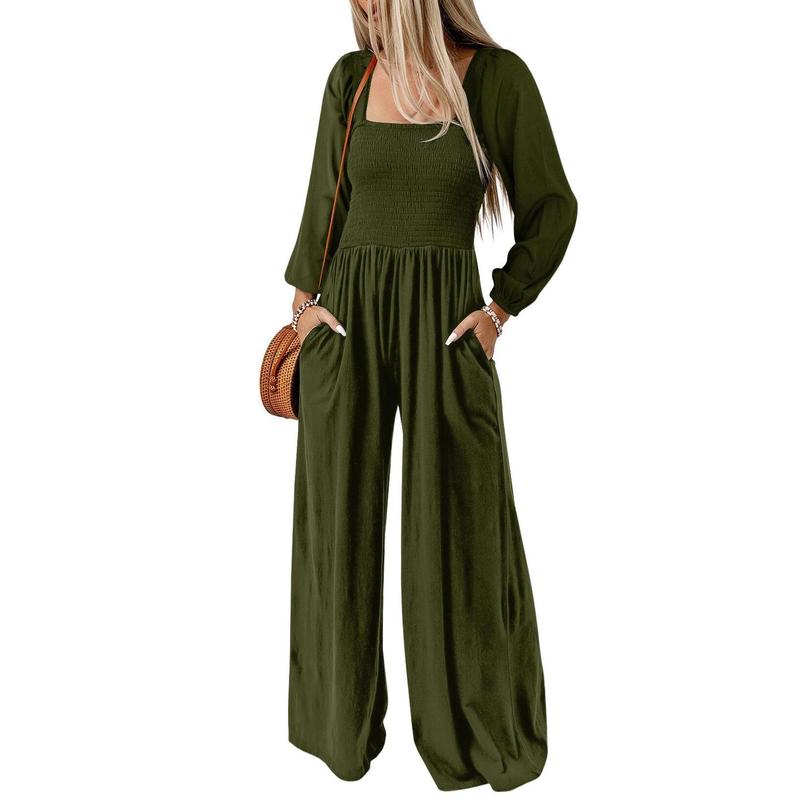 Women's Casual Loose Overalls Jumpsuits One Piece Long Sleeve Wide Leg Long Pant Rompers With Pockets - Seldom Seen Styles