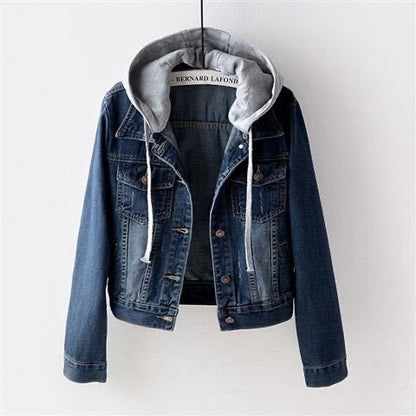 Women's Casual Denim Jacket, Long-sleeved Hooded Short Denim Coat with a detachable hood, suitable for spring and autumn as well as any occasion. - Seldom Seen Styles