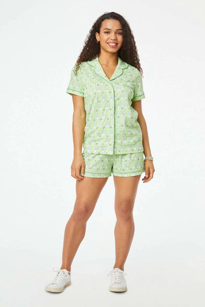 Womens Pajamas Set, 2PCS Button Down Vacation Monkey Beach Shorts Set Y2k Loungewear Pjs for Birthday Valentines Gift