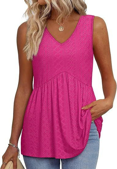 Womens Tank Tops 2025 Flowy Peplum Tops for Women Dressy Sleeveless V Neck Babydoll Tank Tops - Seldom Seen Styles