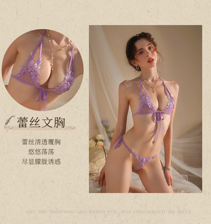 New Sexy Three-Piece Lingerie Set, No Need to Remove Bikini, Open Crotch, Tempting Plus Size Women's Set