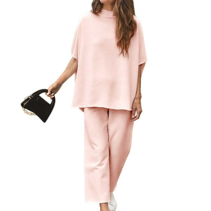 Songling Women Casual Two Piece Outfits 3/4 Batwing Sleeve Capelet CrewNeck Pullover Top Wide Leg Pants Lounge Sets Sweatsuit - Seldom Seen Styles