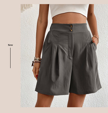 Womens Shorts Dressy Casual 2025 Trendy Summer Elastic High Waisted Pleated Side Slit Business Work Shorts Pockets