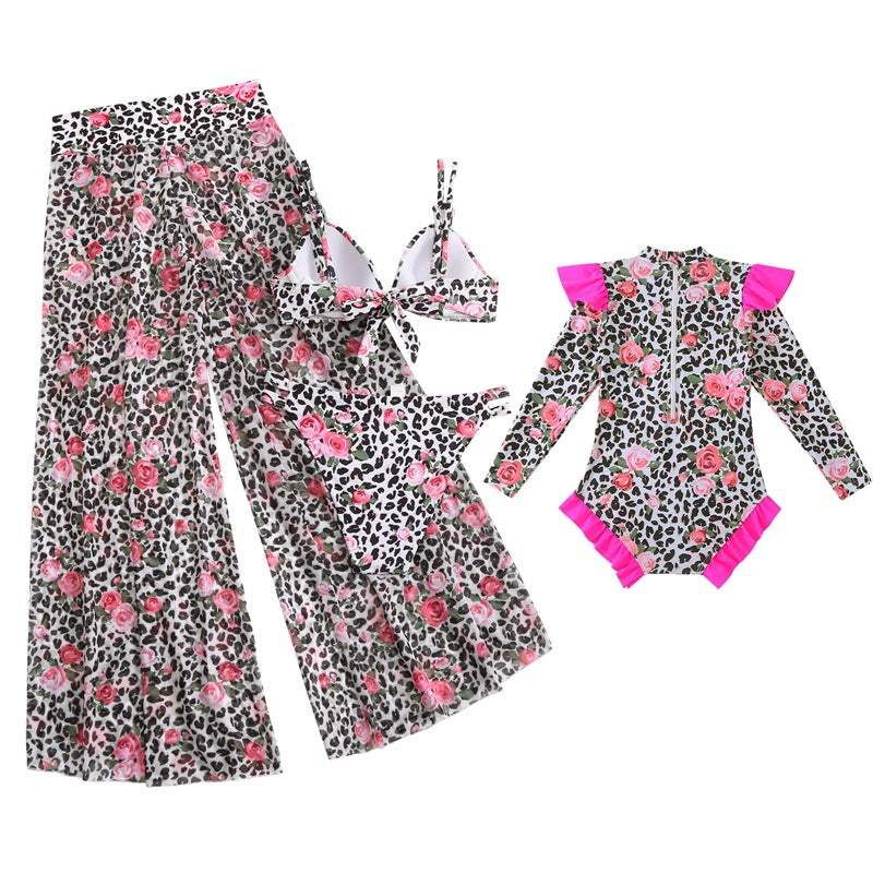 2024New Style Swimsuit Bikini Three-Piece Set Mesh Print Long Pants Swimwear swimwear