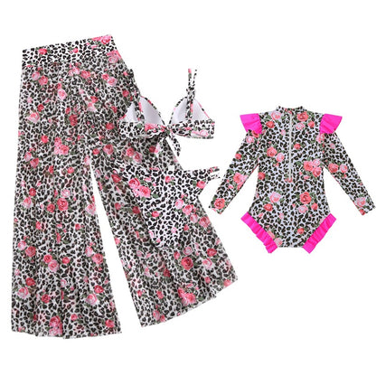 2024New Style Swimsuit Bikini Three-Piece Set Mesh Print Long Pants Swimwear swimwear