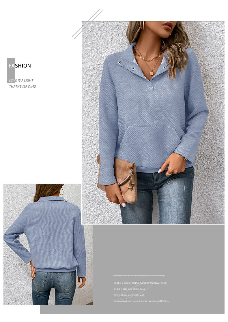 Independent Station Wholesale Hot Selling Multi-color Casual Simple Versatile Long Sleeve Textured Solid Color Cross-border Sweatshirt