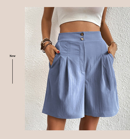 Womens Shorts Dressy Casual 2025 Trendy Summer Elastic High Waisted Pleated Side Slit Business Work Shorts Pockets