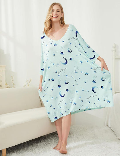 Plus Size Nightgown for Women V-Neck Sleep  Dress Pjs Lounge Short Sleeves Sleepwear With Pocket Fit S-5XL Pajamas Elastic Loungewear Breathable Fabric - Seldom Seen Styles