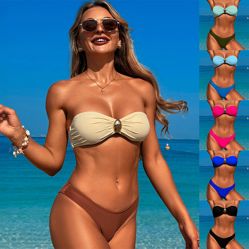 3 Piece Swimsuits for Women Tummy Control Bikini Set with Beach Cover Up Mesh Pants Sexy Tube Tops Swimwear - Seldom Seen Styles