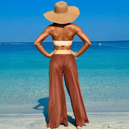 3 Piece Swimsuits for Women Tummy Control Bikini Set with Beach Cover Up Mesh Pants Sexy Tube Tops Swimwear - Seldom Seen Styles