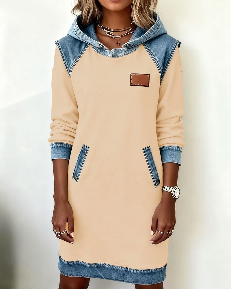 Chloe - Casual Hooded Denim Insert Dress - Seldom Seen Styles