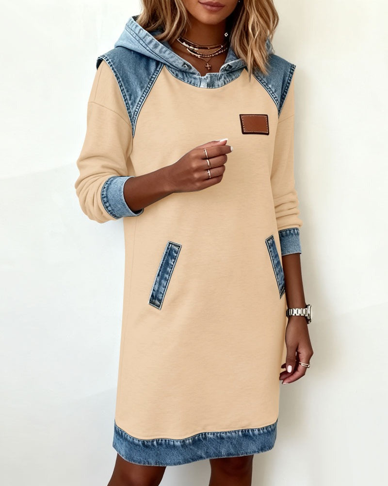 Chloe - Casual Hooded Denim Insert Dress - Seldom Seen Styles