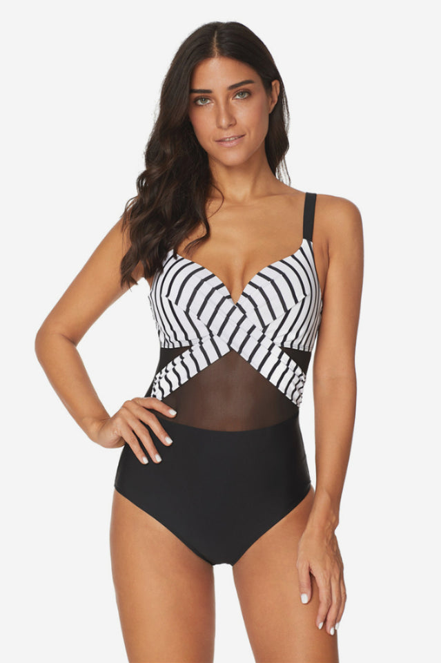 Mesh Striped One Piece Swimwear - Seldom Seen Styles