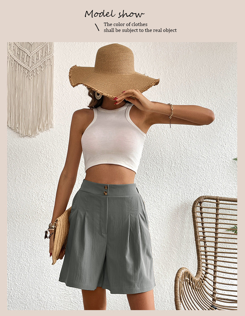 Womens Shorts Dressy Casual 2025 Trendy Summer Elastic High Waisted Pleated Side Slit Business Work Shorts Pockets