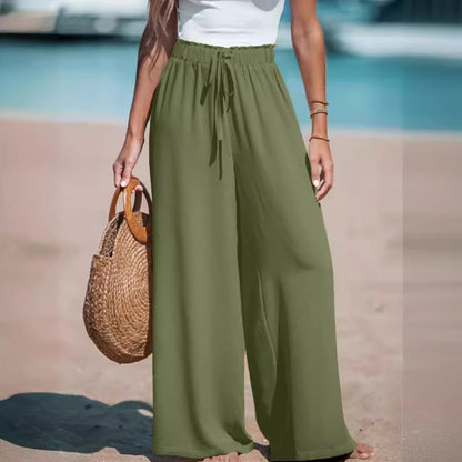 Women Wide Leg Pants High Waisted Trousers Linen Palazzo Lounge Beach Cover Ups Flowy Pants - Seldom Seen Styles