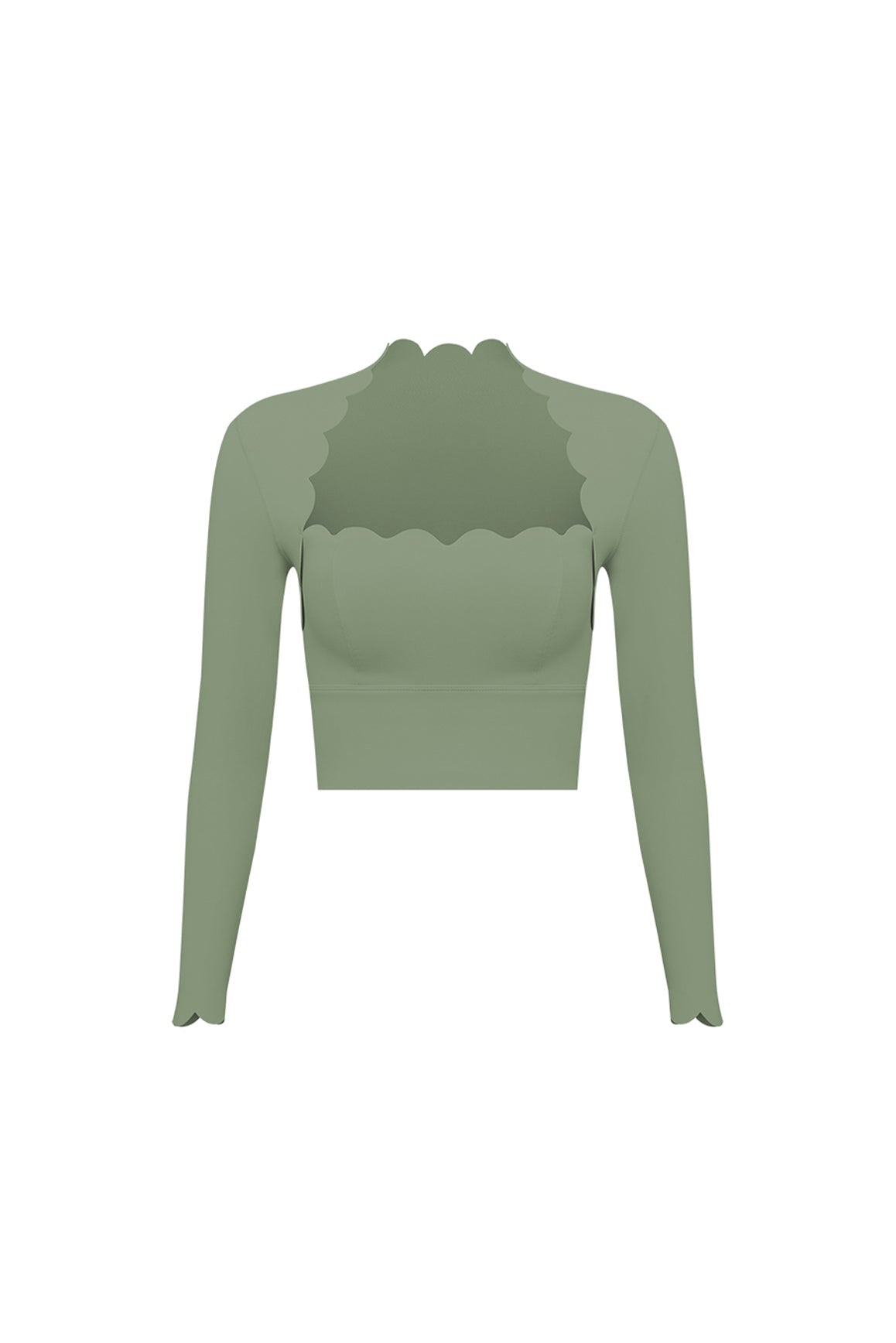 Scallop Cropped Long Sleeve Top in Sage