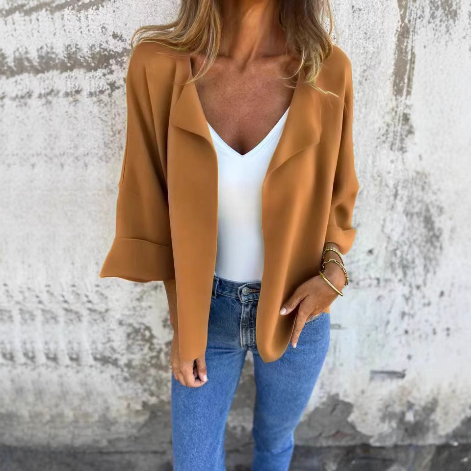 Casual Faux Suede Cardigan Buttonless Solid Color Lapel Jacket for Women,Peculiaral Faux Suede Cardigan for Layering - Seldom Seen Styles