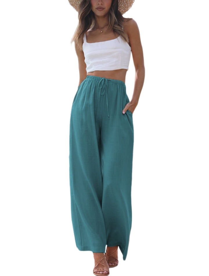 Women's Linen Summer Palazzo Pants Flowy Wide Leg Beach Pants with Pockets - Seldom Seen Styles