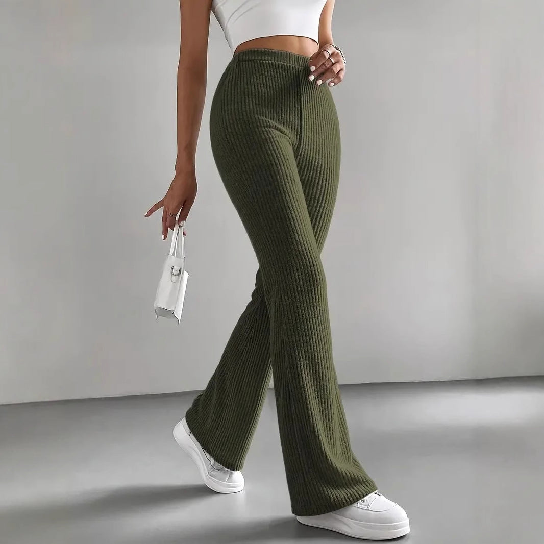 Women's Solid Color Casual Rib Knit All-Match Slim Pants - Seldom Seen Styles
