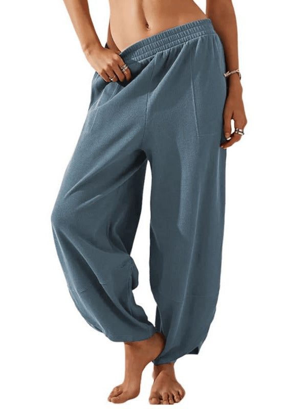 Womens Baggy Wide Leg Pants Casual Elastic Waisted Palazzo Harem Pants with Pockets Baggy Sweatpants Teacher Outfits Bohemian Trousers Loose Wideleg Bottom - Seldom Seen Styles