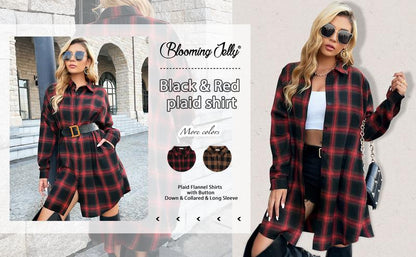 Women's Button Down Flannel Shirts Plaid Shacket Long Sleeve Collared Long Jacket Coats #Springtok - Seldom Seen Styles