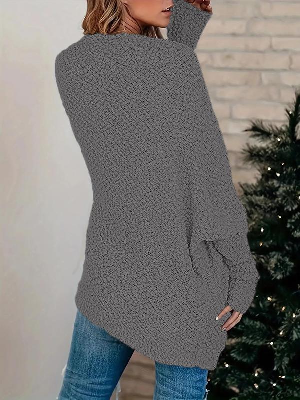 Women's Plain Pocket Batwing Sleeve Cardigan, Casual Long Sleeve Open Front Knitwear for Fall & Winter, Women's Knit Clothing for Daily Wear - Seldom Seen Styles