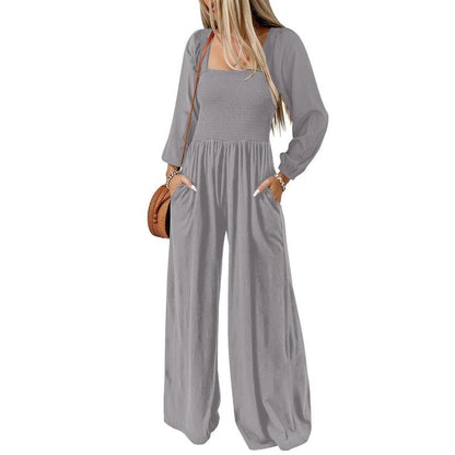 Women's Casual Loose Overalls Jumpsuits One Piece Long Sleeve Wide Leg Long Pant Rompers With Pockets - Seldom Seen Styles