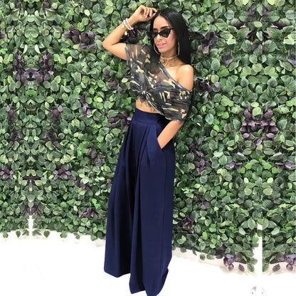 Women's Plain Plicated Pocket Wide Leg Pants, Casual Comfy High Waist Trousers for Summer, Ladies Bottoms for Daily Wear - Seldom Seen Styles