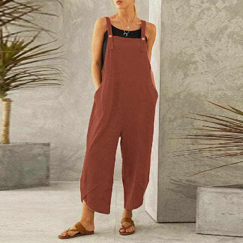 Women's Sleeveless Cotton Linen Overalls Rompers Baggy Wide Leg Jumpsuits - Seldom Seen Styles