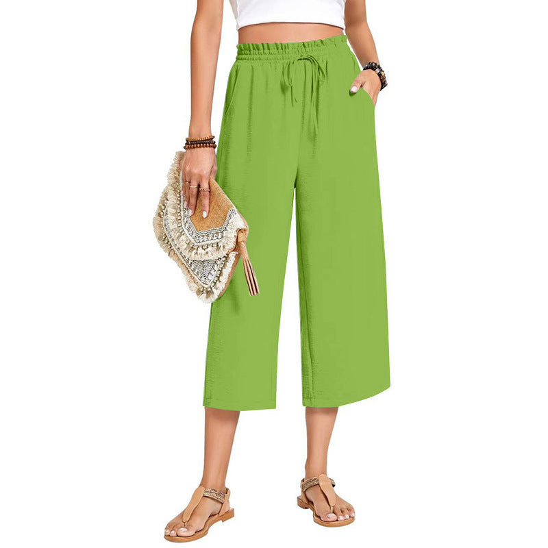 Women's Capri Pants Drawstring Casual Palazzo Trousers with Pockets Loose High Waisted Wide Leg Lounge Pants - Seldom Seen Styles