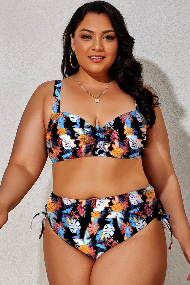 (L-4XL) Floral Adjustable Side Bikini Set - Seldom Seen Styles